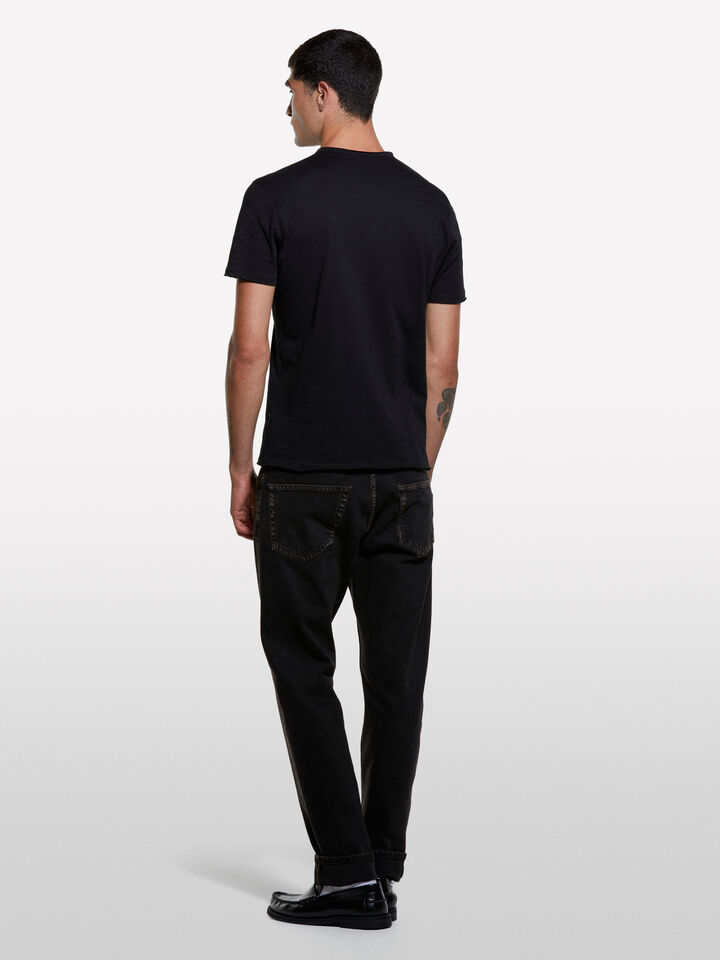 Black Henley t-shirt - men's short sleeve t-shirts - Black | Sisley image number 2